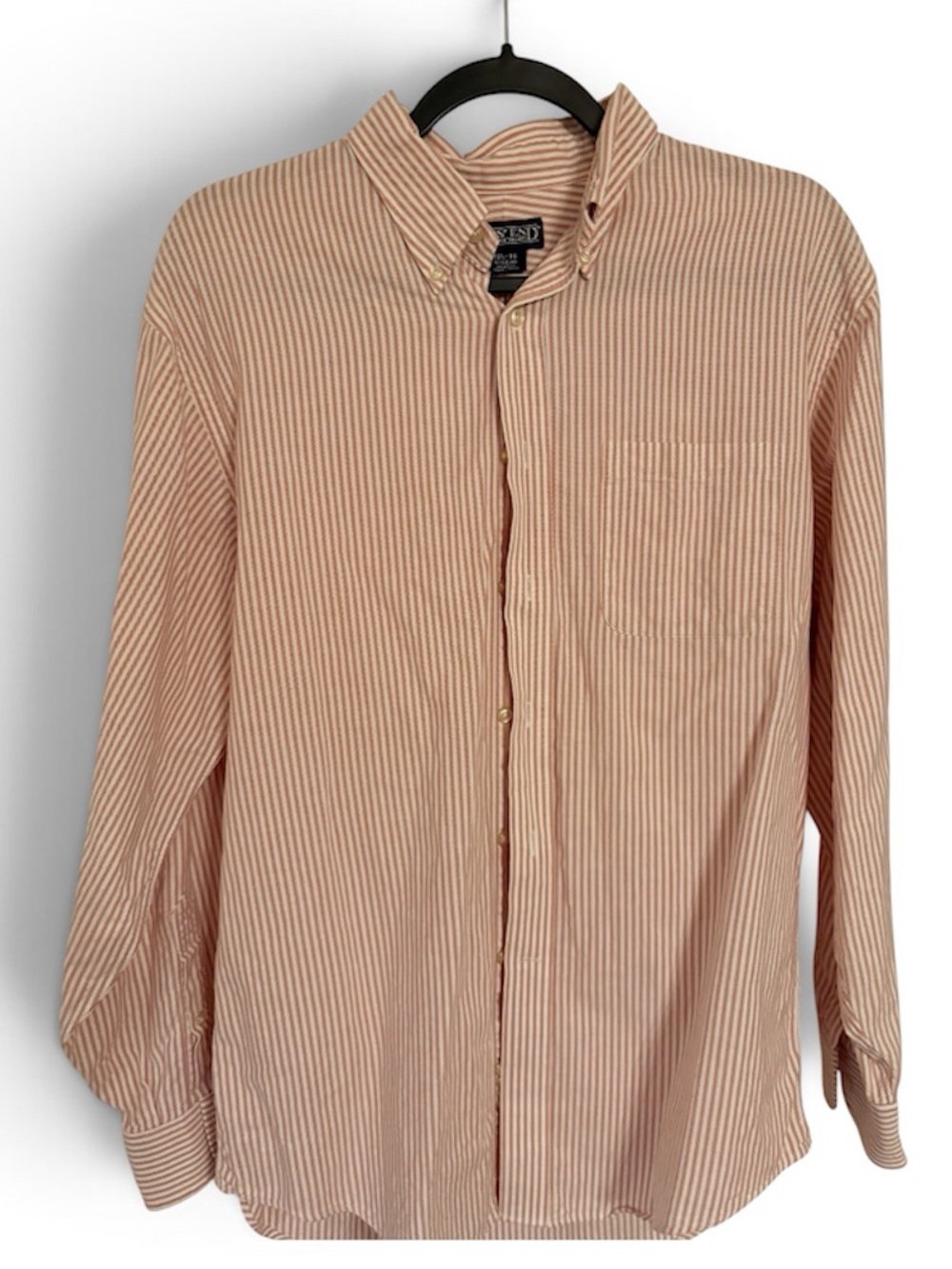 Lands' End Striped Button-Down Shirt in Beige and orange/red